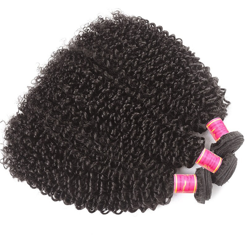 La armadura rizada del pelo rizado 3 paquetes extensiones de la trama del cabello humano