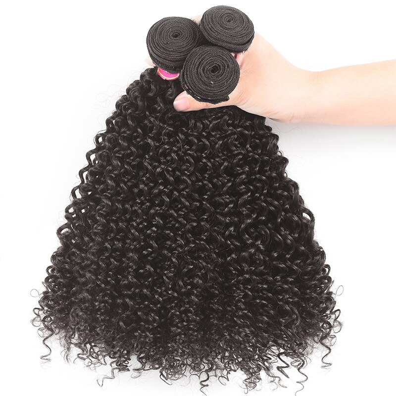 La armadura rizada del pelo rizado 3 paquetes extensiones de la trama del cabello humano