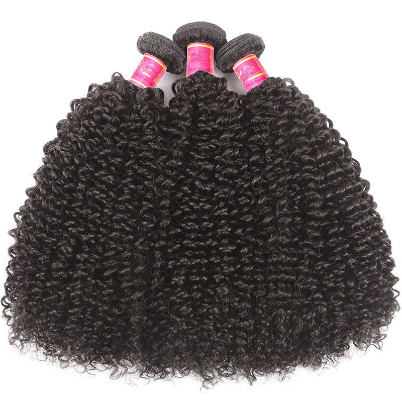 La armadura rizada del pelo rizado 3 paquetes extensiones de la trama del cabello humano