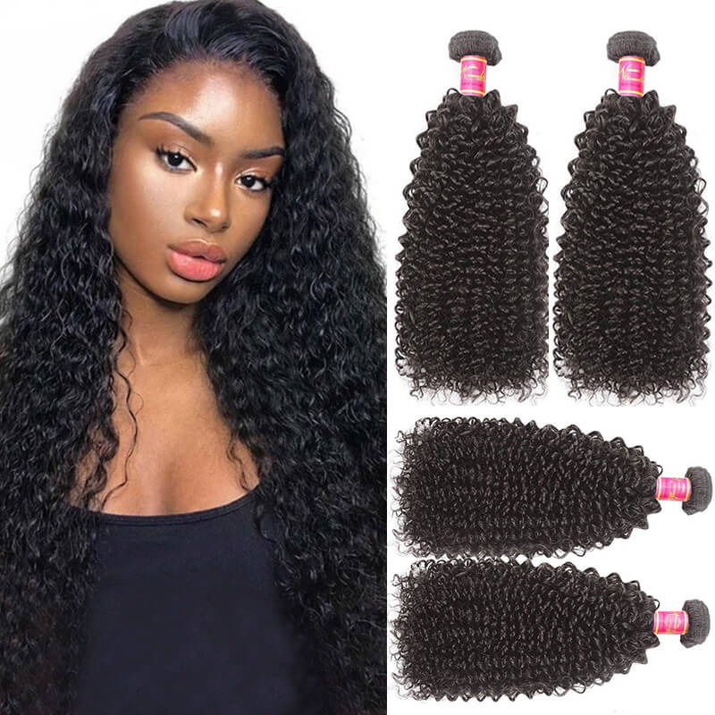 La armadura rizada del pelo rizado 3 paquetes extensiones de la trama del cabello humano
