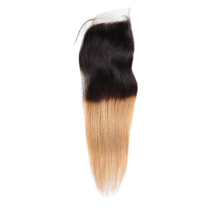 Ombre T1B/27 100% cabello humano virgen recto 3 paquetes con cierre de encaje 4x4