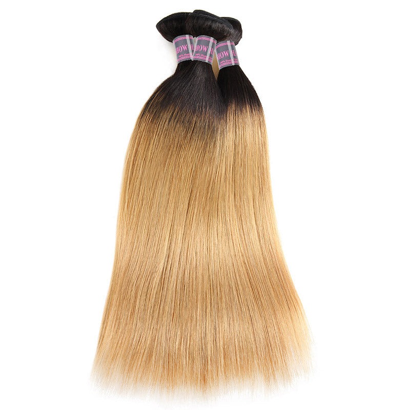 Ombre T1B/27 100% cabello humano virgen recto 3 paquetes con cierre de encaje 4x4