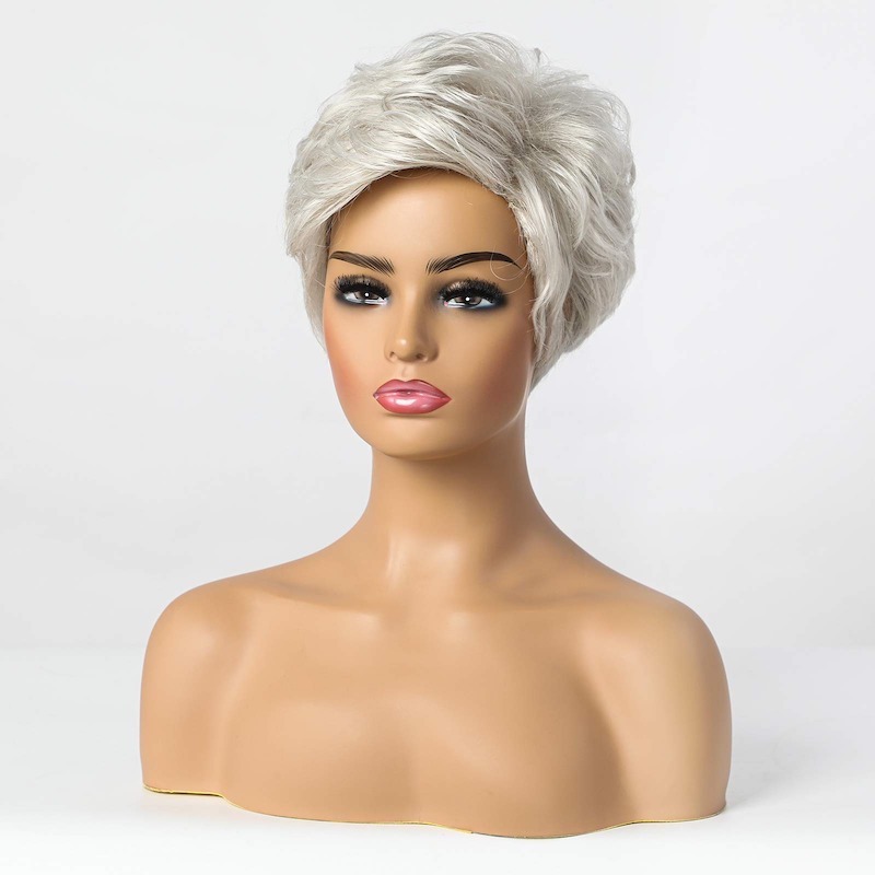Peluca de corte Pixie, pelucas cortas de color gris plateado para mujer, peluca de pelo natural en capas