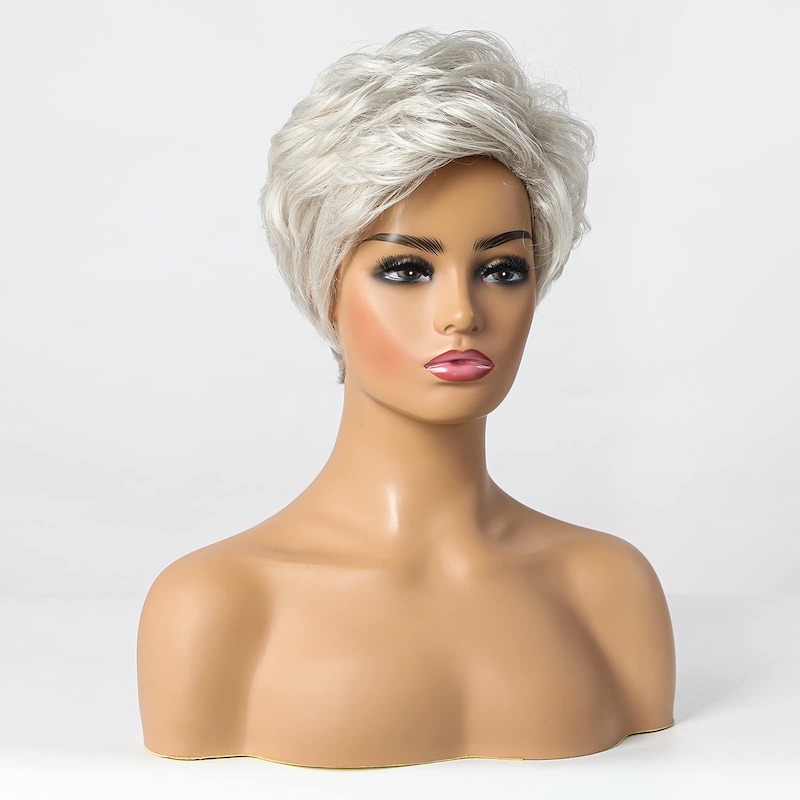 Peluca de corte Pixie, pelucas cortas de color gris plateado para mujer, peluca de pelo natural en capas