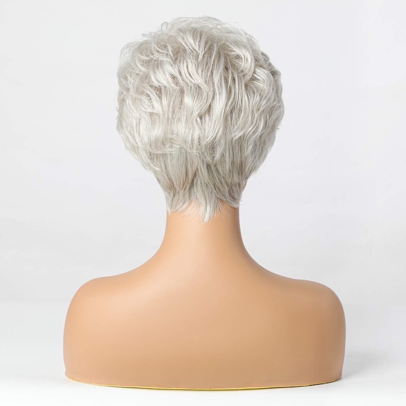 Peluca de corte Pixie, pelucas cortas de color gris plateado para mujer, peluca de pelo natural en capas