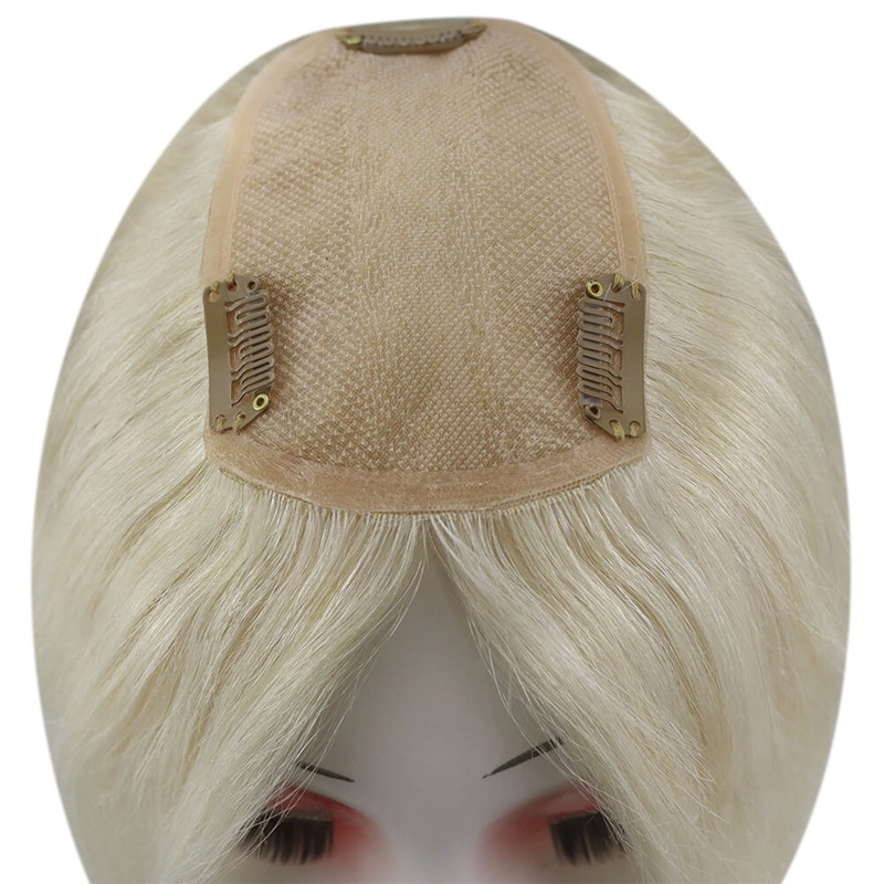 Rubio platino #60 Mono Cabello humano Topper Postizo de 3X5 pulgadas