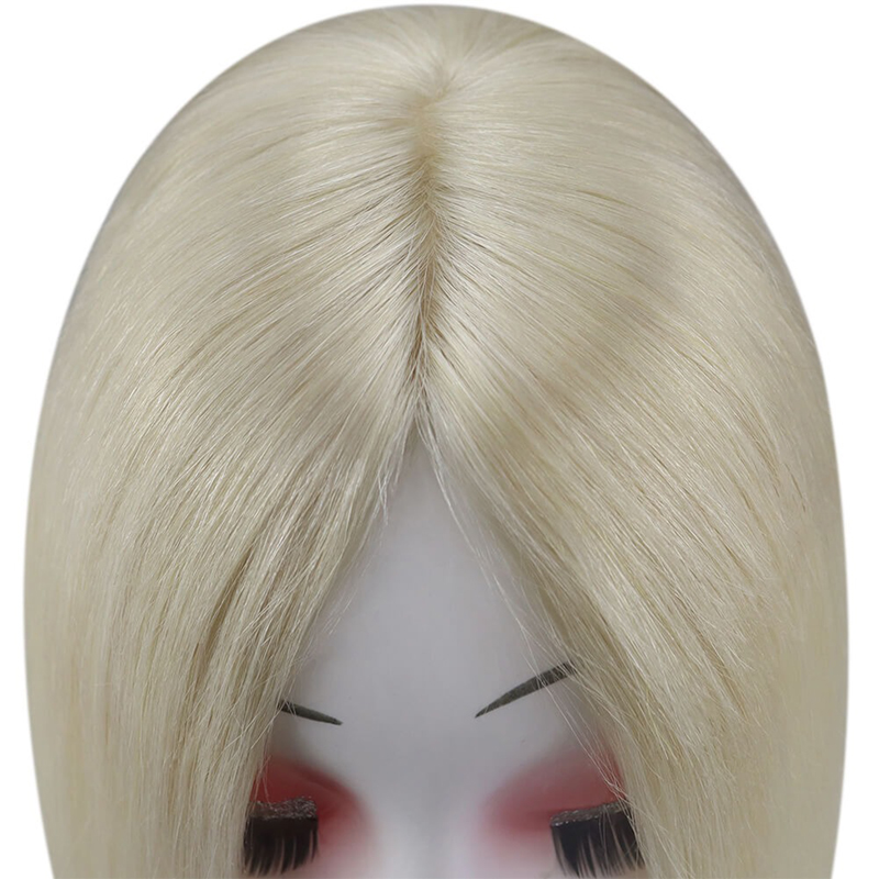 Rubio platino #60 Mono Cabello humano Topper Postizo de 3X5 pulgadas