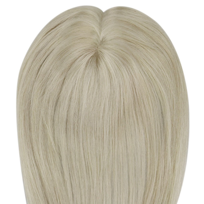 Rubio platino #60 Mono Cabello humano Topper Postizo de 3X5 pulgadas
