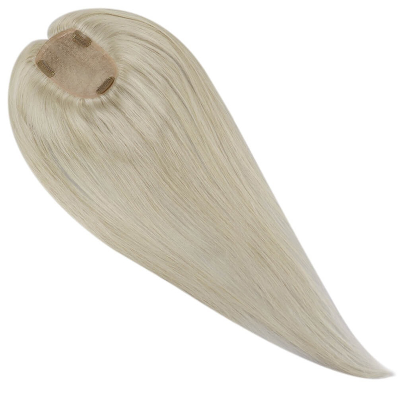 Rubio platino #60 Mono Cabello humano Topper Postizo de 3X5 pulgadas
