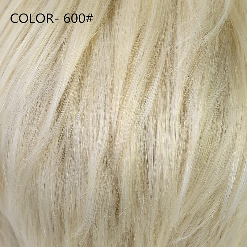 Pelucas rubias platino para mujer, peluca sintética de corte Pixie con flequillo