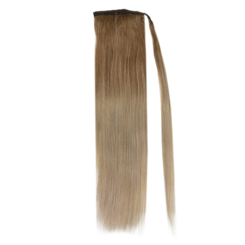 Extensión de cola de caballo Cabello humano Balayage Marrón #10/14 100G Clip en recto