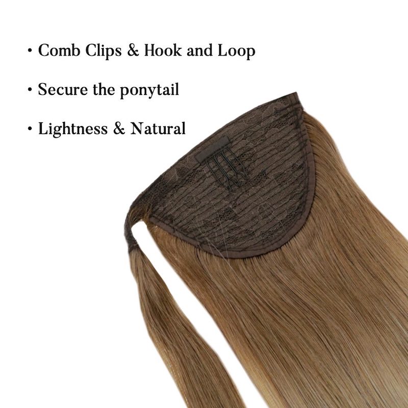 Extensión de cola de caballo Cabello humano Balayage Marrón #10/14 100G Clip en recto