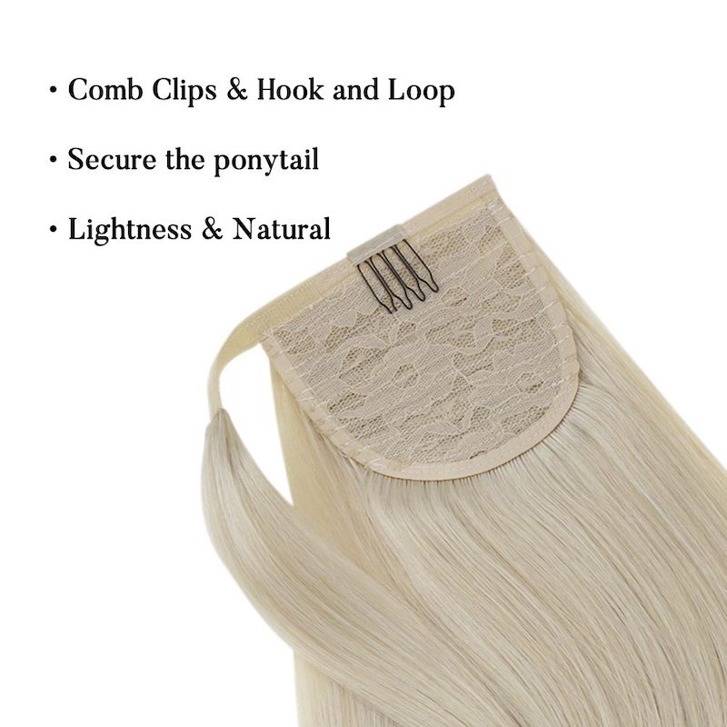 Extensión de cola de caballo Cabello humano Rubio platino #60 100G Clip en extensión