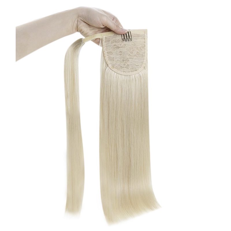 Extensión de cola de caballo Cabello humano Rubio platino #60 100G Clip en extensión
