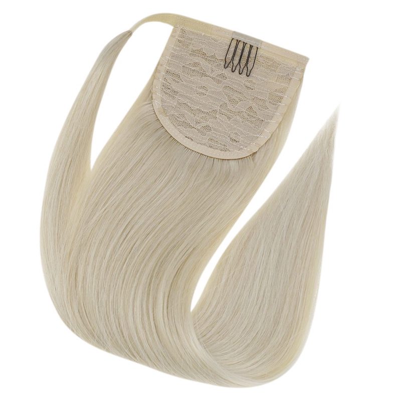 Extensión de cola de caballo Cabello humano Rubio platino #60 100G Clip en extensión