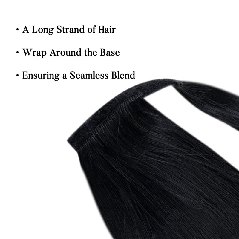 Extensión de cola de caballo cabello humano envolvente con clip en cola de caballo 100 g #1 negro azabache