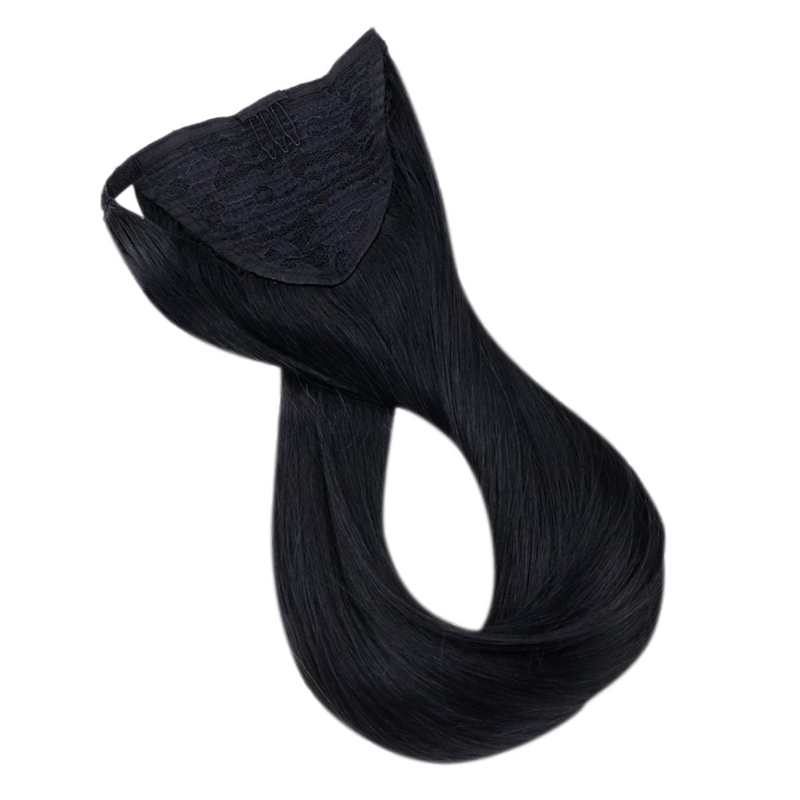 Extensión de cola de caballo cabello humano envolvente con clip en cola de caballo 100 g #1 negro azabache