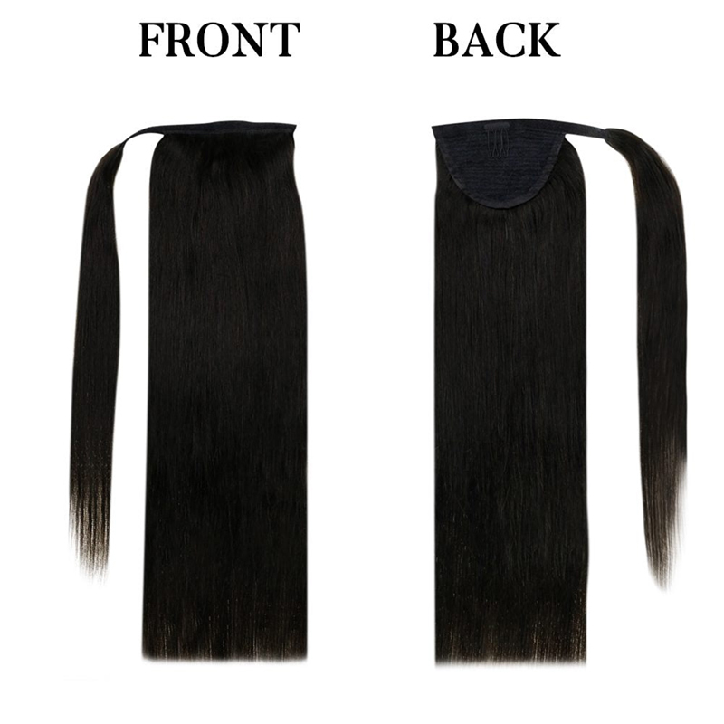 Extensión de cola de caballo cabello humano envolvente con clip en cola de caballo 100 g #1 negro azabache