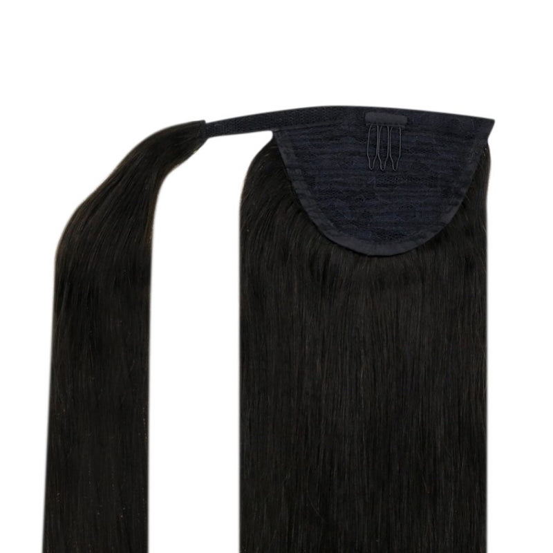 Cola de Caballo Cabello Humano Clip en Pieza de Cabello Extensión de Cola de Caballo #1B Negro Natural