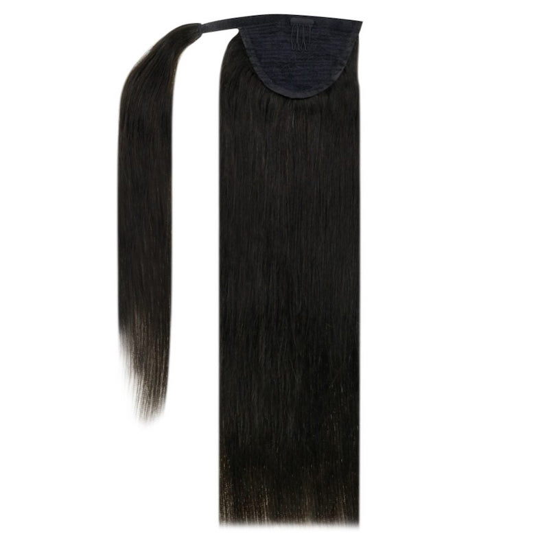 Cola de Caballo Cabello Humano Clip en Pieza de Cabello Extensión de Cola de Caballo #1B Negro Natural
