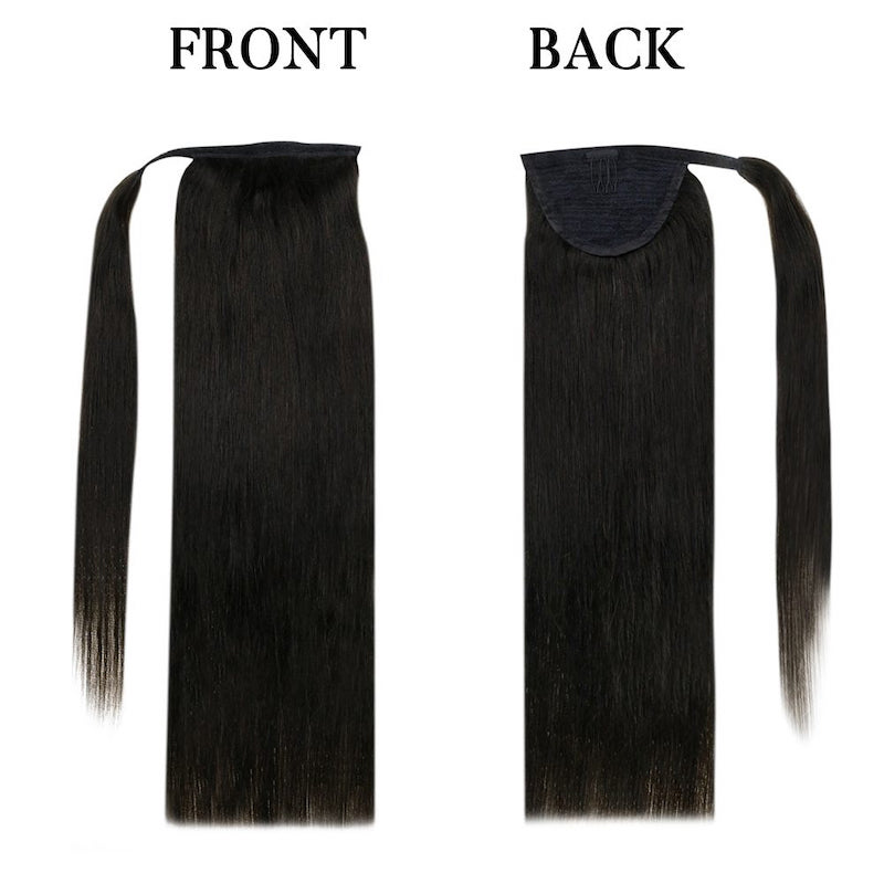Cola de Caballo Cabello Humano Clip en Pieza de Cabello Extensión de Cola de Caballo #1B Negro Natural