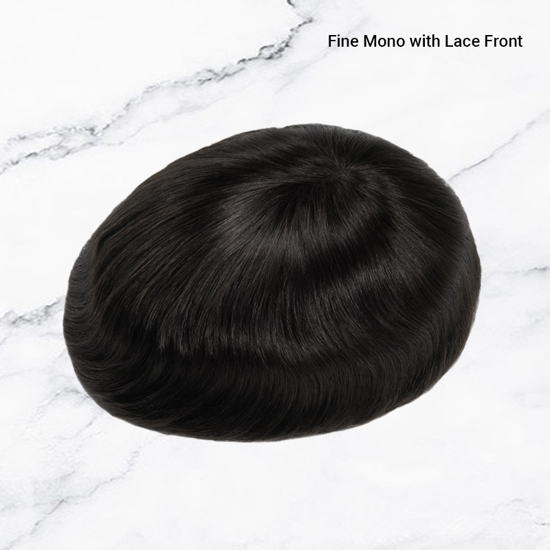 Premium Hair Toupee Fine Mono con frente de encaje y sistema de cabello para hombres Skin