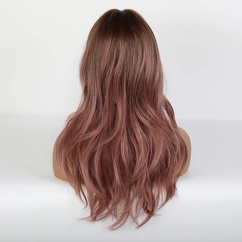 Pelucas onduladas de color rosa púrpura con flequillo Pelucas sintéticas rizadas naturales de Ombre