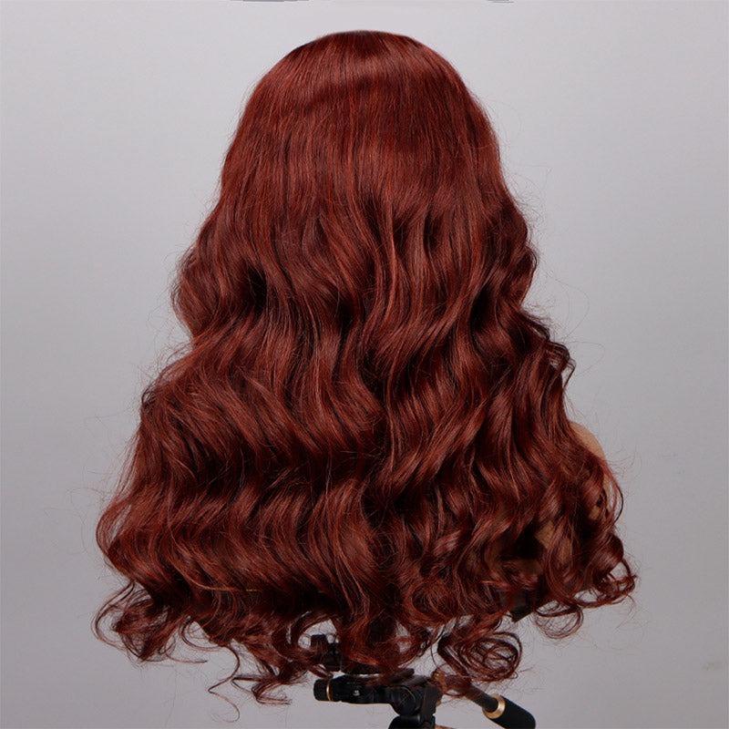 Pelucas de cabello humano de la parte C de la peluca de cordón de la peluca 5x5 HD de la onda del cuerpo del marrón rojizo