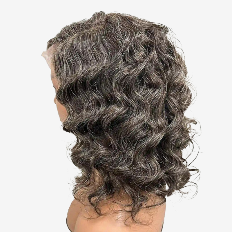 Sal y pimienta Pelucas de cabello humano Bob corto Pelucas de encaje sin cola