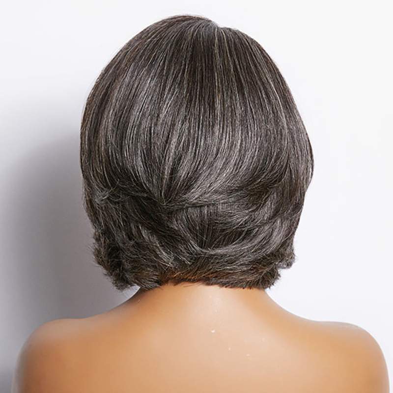 Salt & Pepper parte lateral Bob estilo Glueless 4x4 cierre encaje peluca