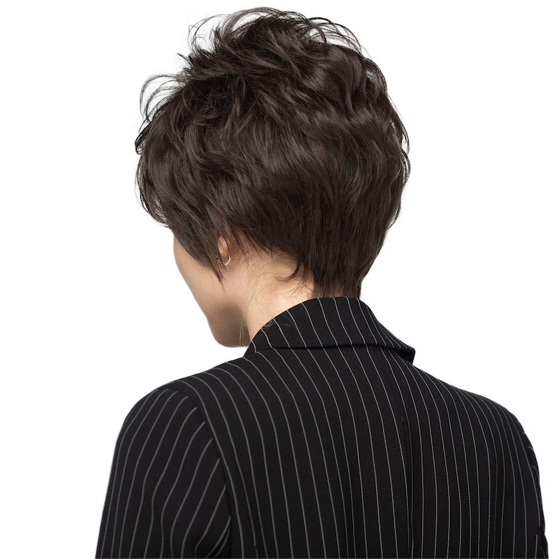 Pelucas sintéticas cortas de color marrón oscuro para mujeres y peluca diaria con corte Lady Pixie