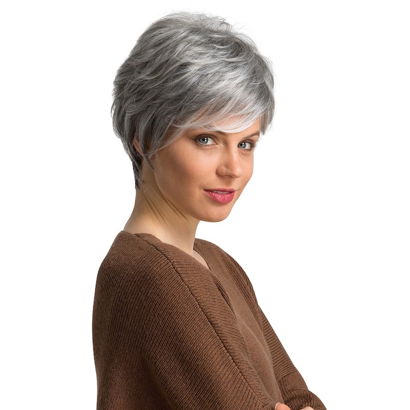 Pelucas cortas de pelo sintético gris para mujer, pelucas diarias con corte Pixie Natural