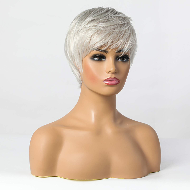 Pelucas sintéticas cortas de color gris plateado para mujer Peluca de corte Pixie
