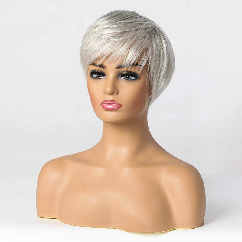 Pelucas sintéticas cortas de color gris plateado para mujer Peluca de corte Pixie