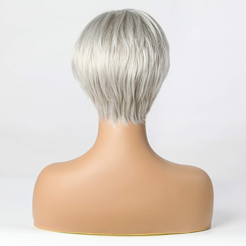 Pelucas sintéticas cortas de color gris plateado para mujer Peluca de corte Pixie