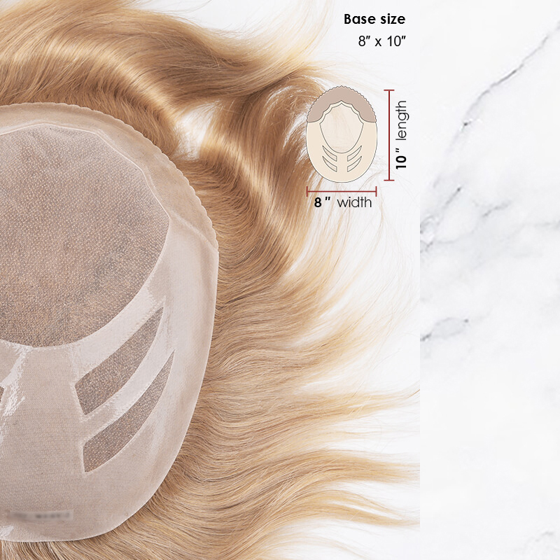 Stock Toupee Hair Piece Fine Mono con perímetro de PU y diseño de corte hacia atrás