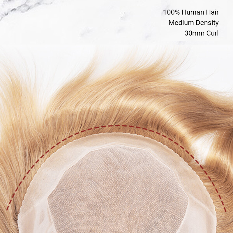 Stock Toupee Hair Piece Fine Mono con perímetro de PU y diseño de corte hacia atrás