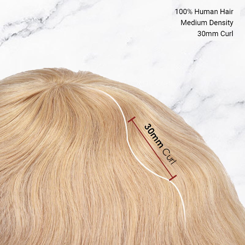 Stock Toupee Hair Piece Fine Mono con perímetro de PU y diseño de corte hacia atrás