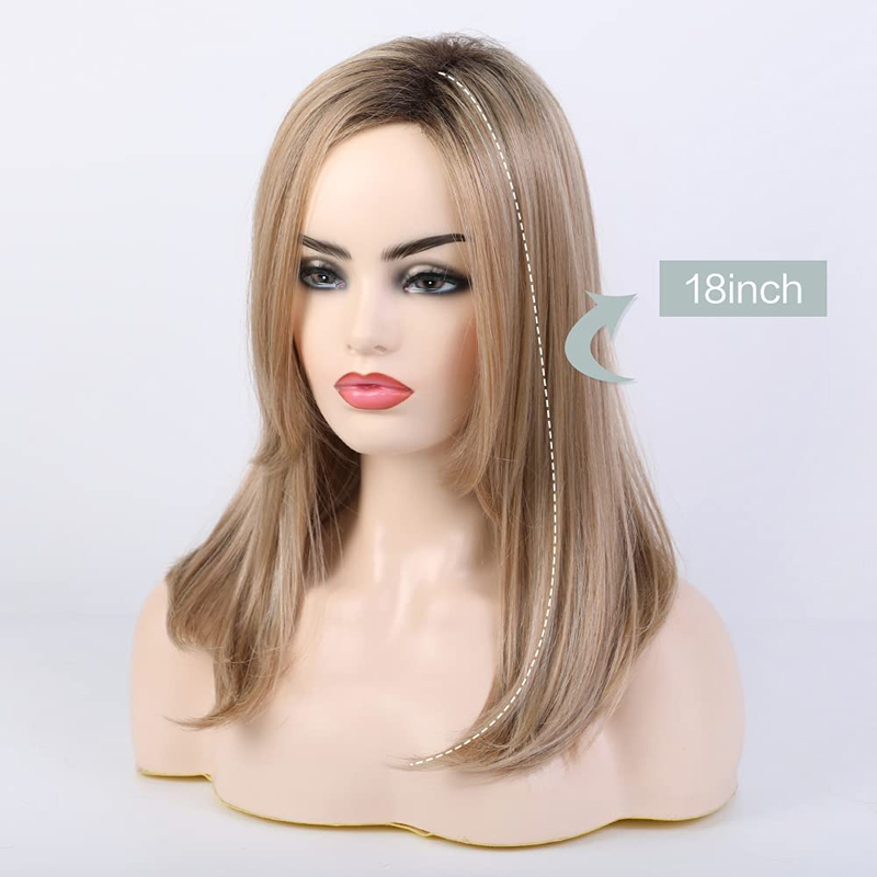 Strawberry Blonde Wigs Side Part Straight Shoulder Length Synthetic Wigs Ombre Dark Root