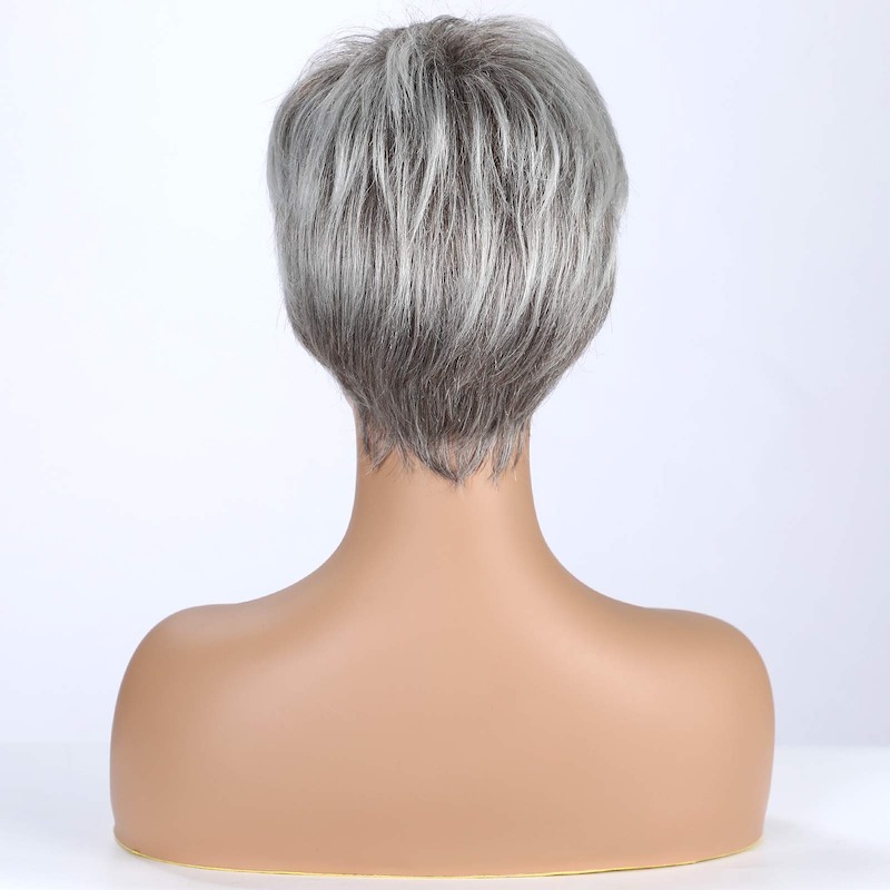 Peluca sintética gris corta con estilo para mujer Peluca de corte Pixie