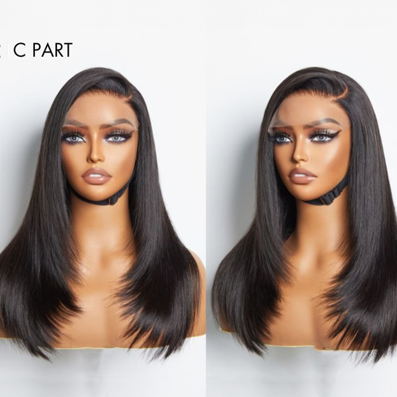 Peluca de encaje con cierre de 5x5, sin pegamento, prearrancada, corte en capas de moda, 100% cabello humano