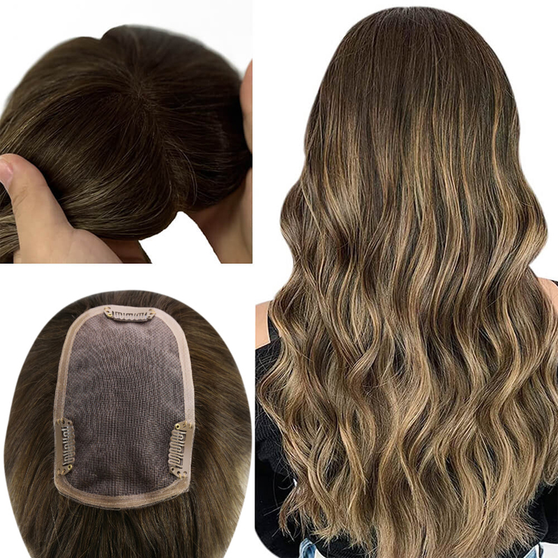 Virgin Hair Toppers Base de encaje de 3x5 pulgadas Postizo para mujeres Balayage # 4/27/4